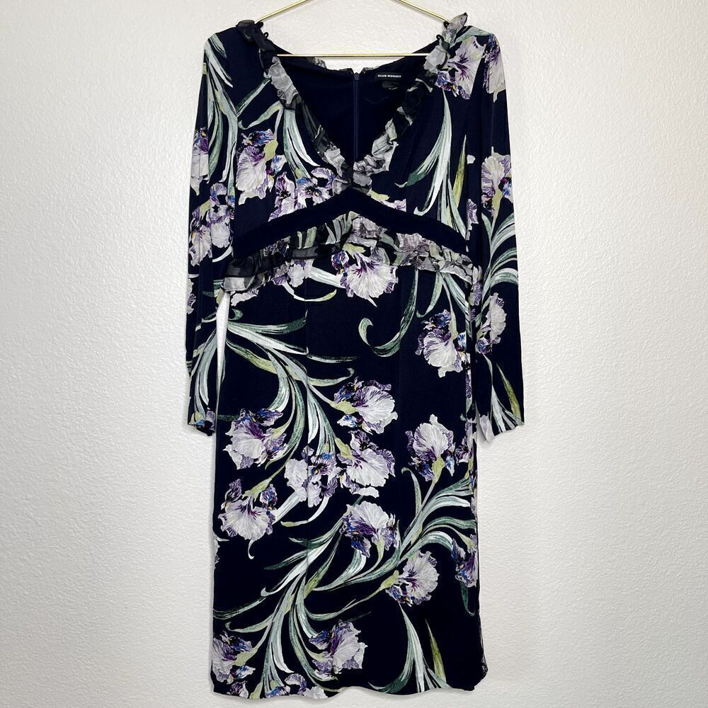 Club Monaco Midi Dress Sz 4 Floral Christobelle Ruffle Delicate Cocktail Elegant